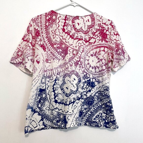 CHICO'S 2 White Pink Purple Blue Ombre Gradient Boho Printed Cotton Tee T-Shirt - Picture 10 of 12